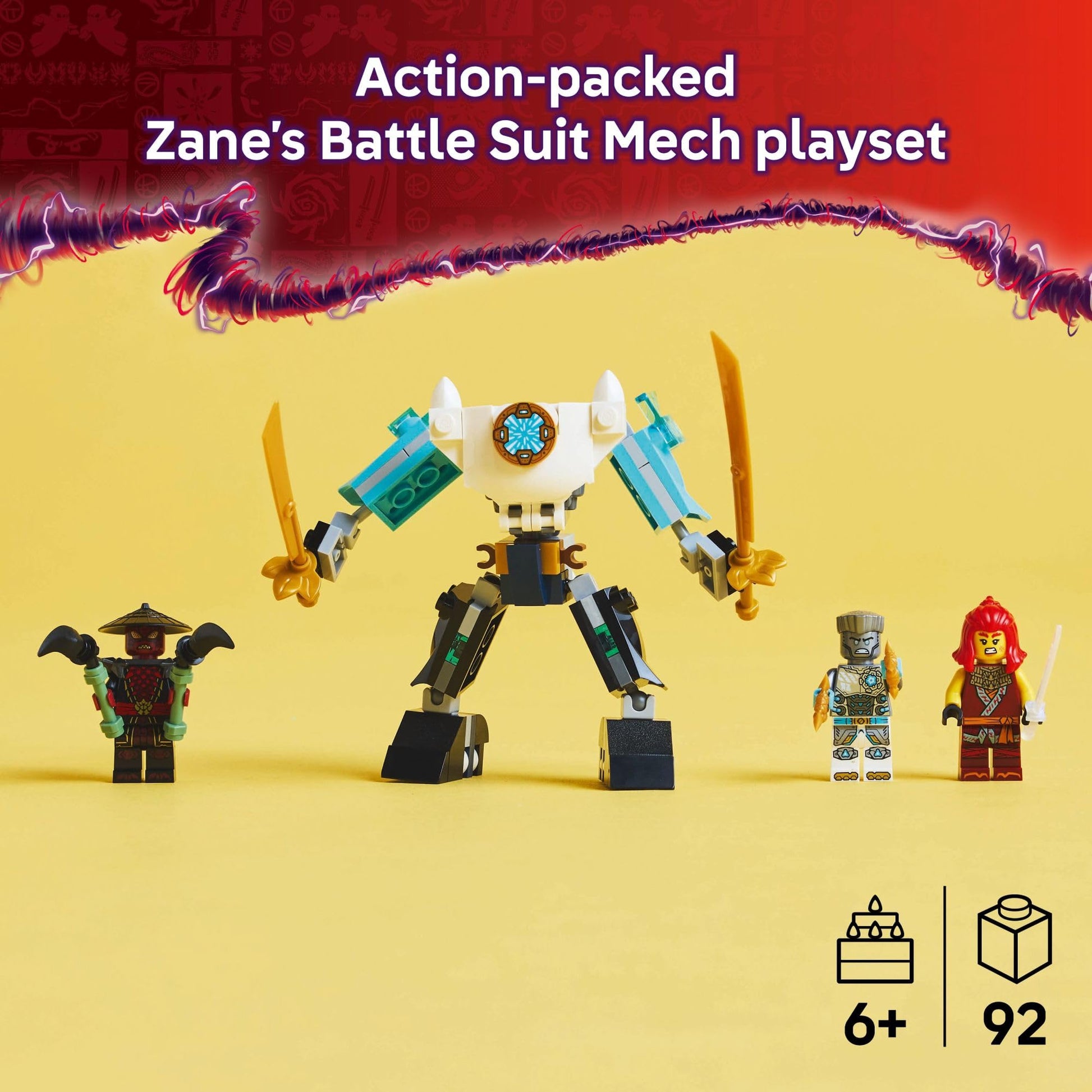 LEGO NINJAGO Zane's Battle Suit Mech Ninja Toy - Building Toy for Pretend Play for Kids, Boys and Girls, Ages 6+ - with 3 Minifigures - Gift Idea