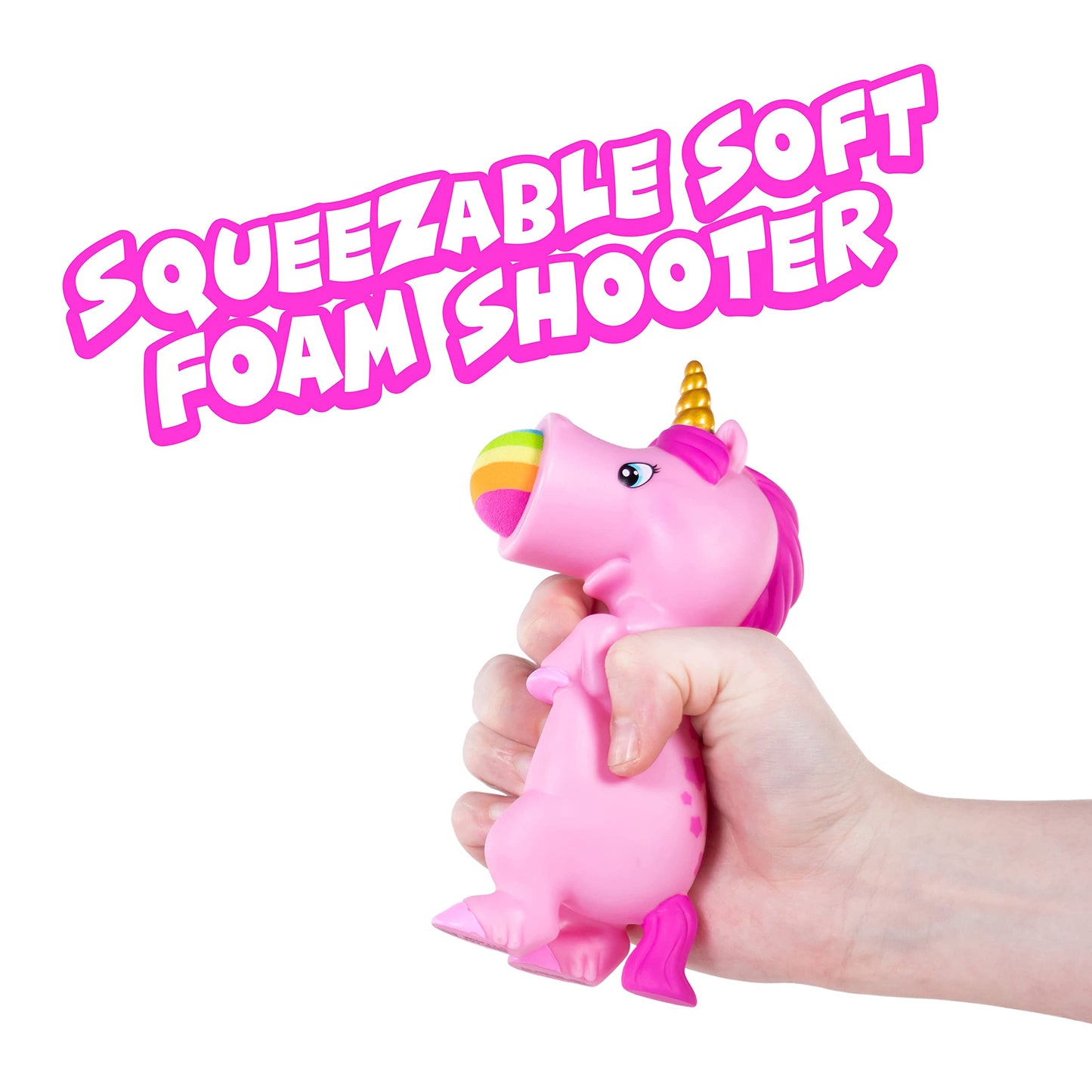 Hog Wild Pink Unicorn Ball Popper Toy - Includes 4 Soft Foam Balls - Squeeze to Pop Air Powered Balls Up to 20 Feet - Launcher Safe for Indoor/Outdoor
