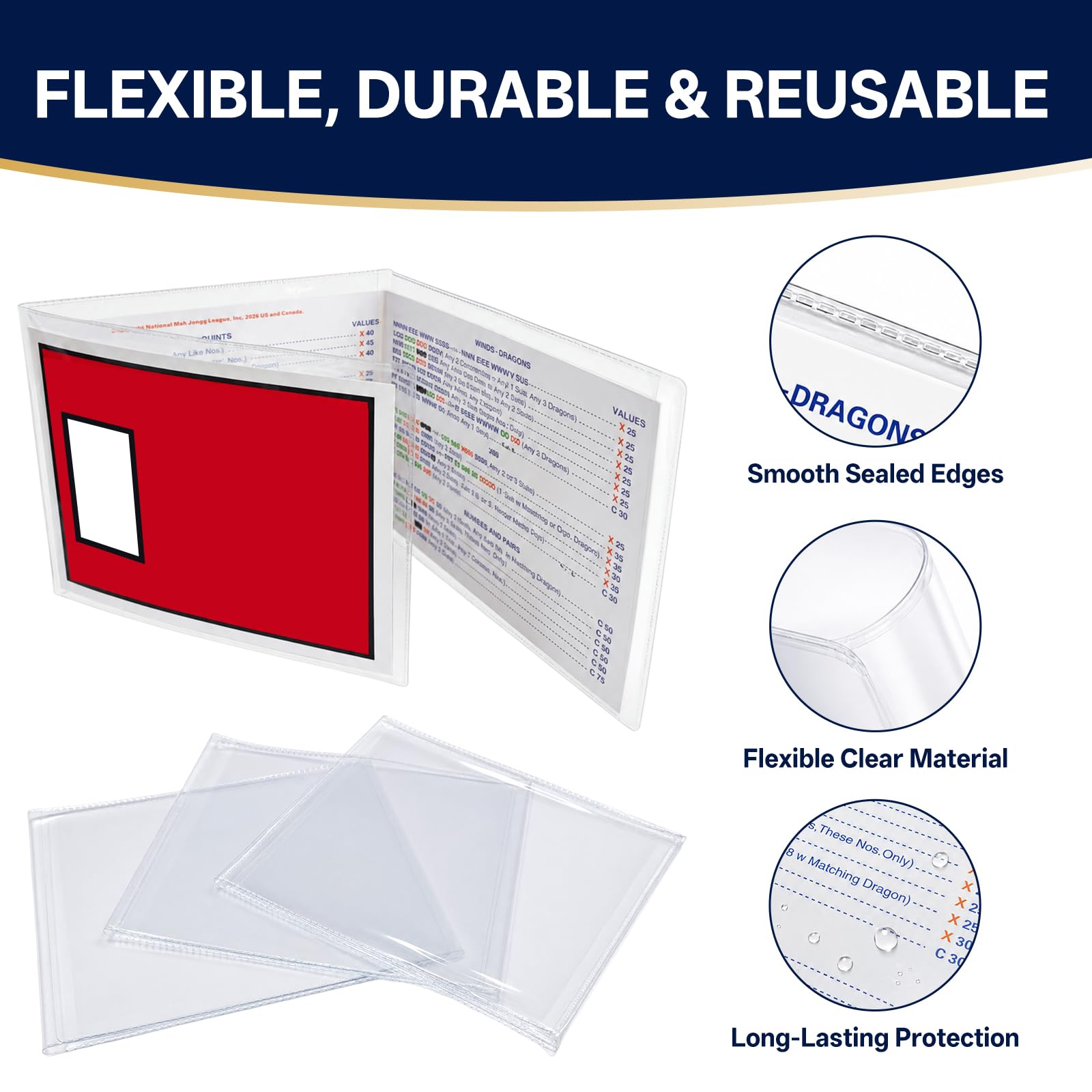 Wetrxily Mahjong Card Sleeves, 4 Pack Clear Protective Covers for Large Size American Mahjong Score Cards, Fits 6 1/8" x 4 3/4",Easy to Insert and