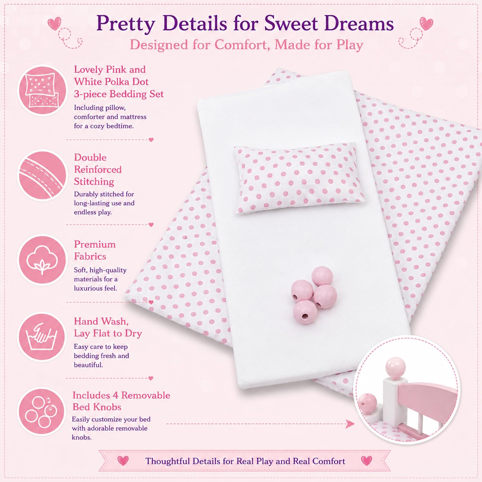Emily Rose 18" Doll White Stackable Bed w/Storage Drawer & Bedding Set