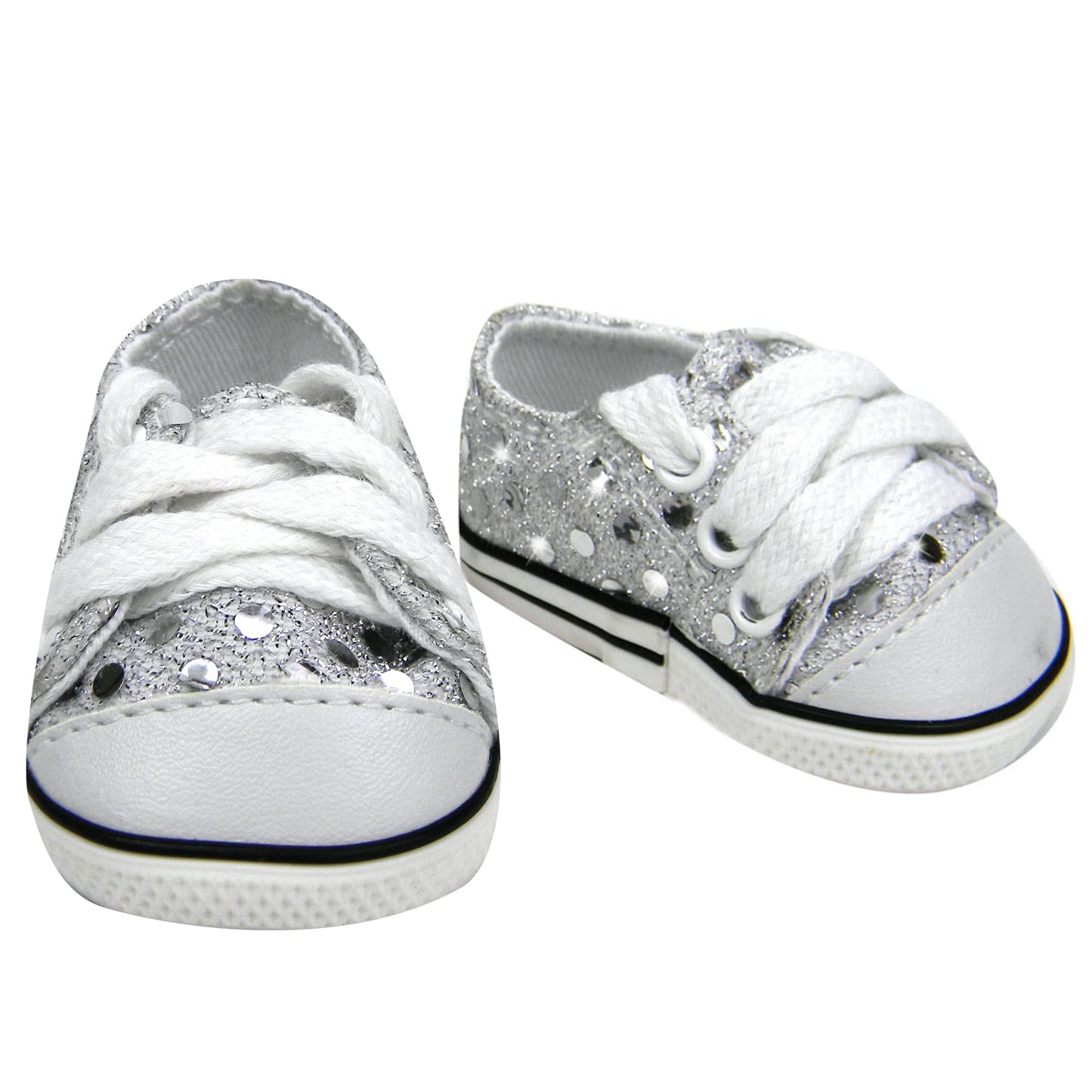 Sophia's s Doll Sequin Tennis Sneaker with Laces and Imitation Leather Toe Cap Shoes for 18" Dolls, Silver
