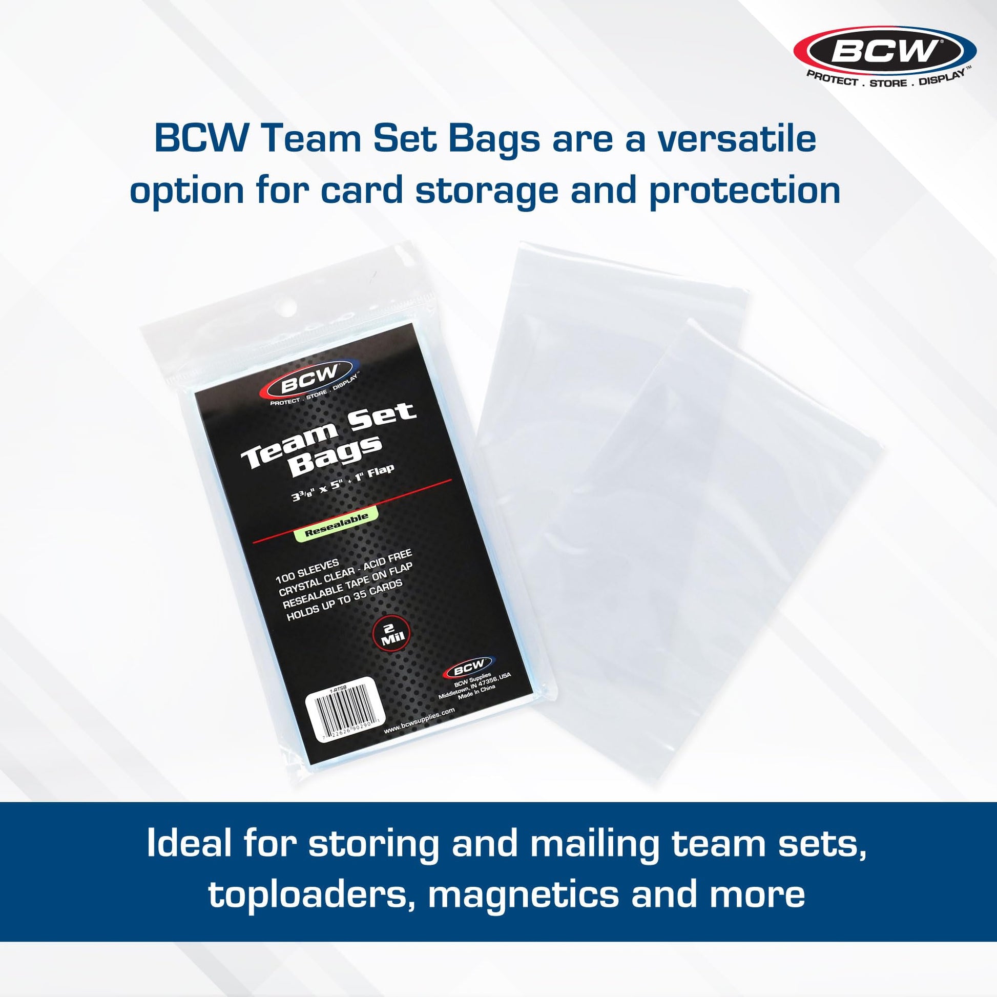 BCW Resealable Team Set Bags - 400 Count | Holds 35 Loose Cards or 5 Standard 35pt Toploaders | Fits Magnetics up to 108pt | Acid-Free Team Bags for