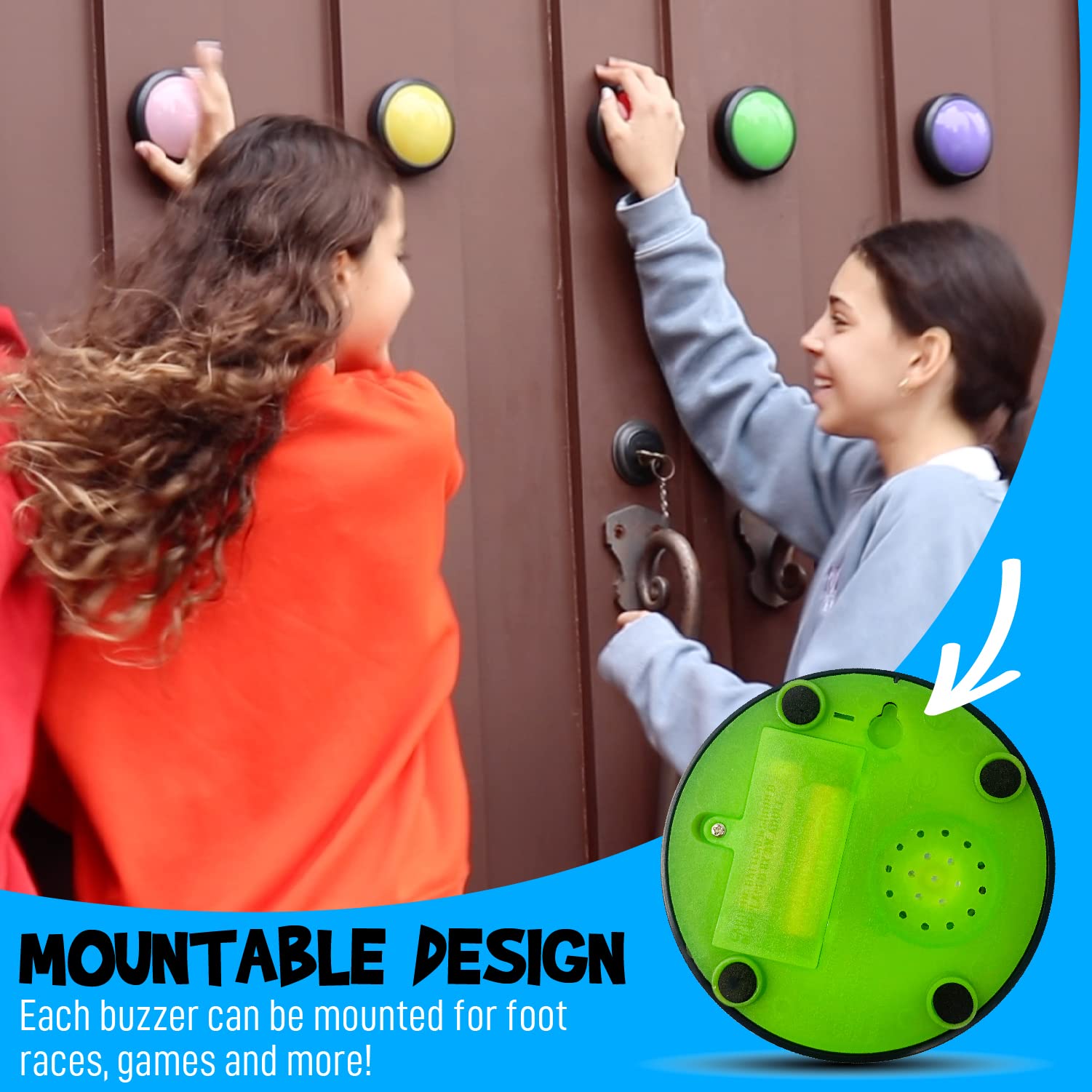 Teacher's Choice 4 Pack Light Up Game Buzzers with Unique Loud Sounds for Each Buzzer | Great for Trivia Games, Family Feud, Jeopardy, Competition