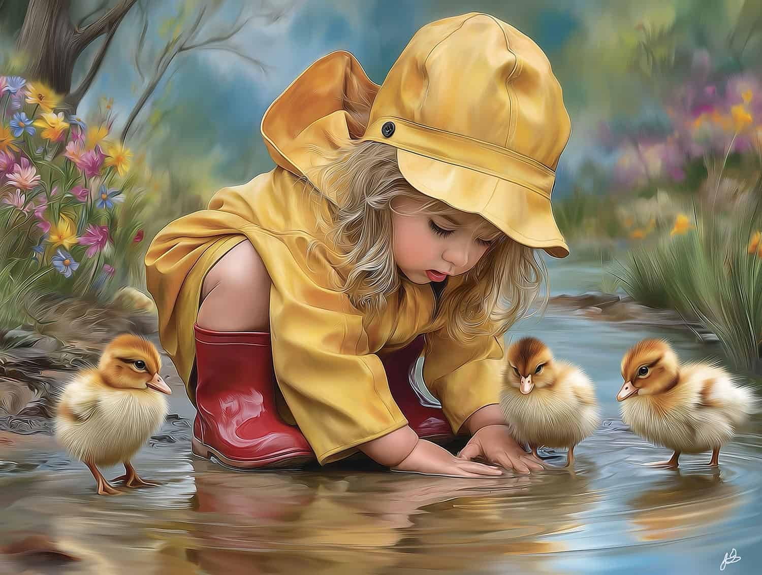 Sunsout Playing in Puddles 300 Piece Jigsaw Puzzle for Adults - Finished Size: 18" x 24" by Artist: John Stewart