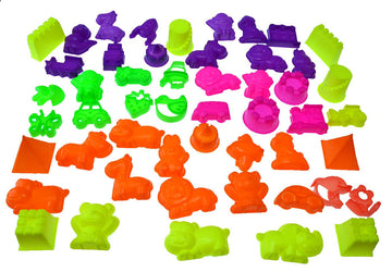 50 Ps Deluxe Sand Molds Tools Set, Sandbox Toddlers Toys, Beach Sand Castle Building, Indoor Outdoor Sensory Kids Play - Safari Animals, Mini Castles