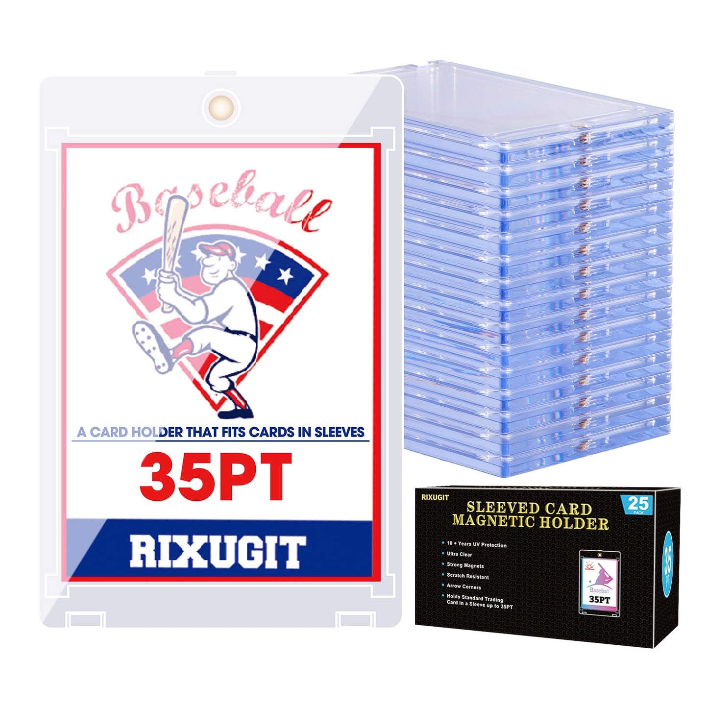 RIXUGIT 25-Pack 35pt One Touch Magnetic Card Holders for Sleeved Cards