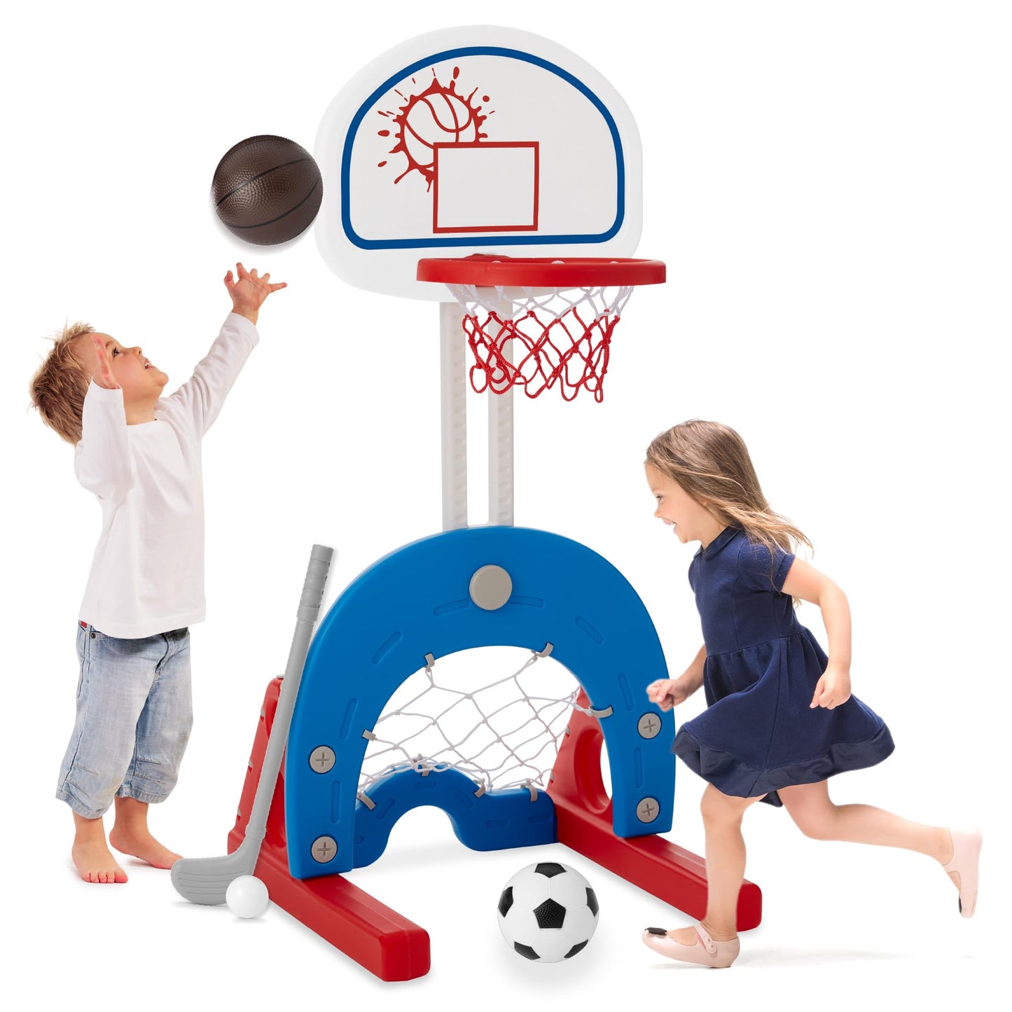 Best Choice Products Toddler Basketball Hoop with 27 Adjustable Heights, 3-in-1 Kids Sports Center with Soccer Goal, Indoor Outdoor Sports Toy
