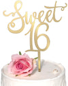 Apluselection Shiny Acrylic Happy Sweet 16 Birthday Cake Topper, 7.5" x 6", Cheer to 16th Birthday Party Cake Decoration (Gold)