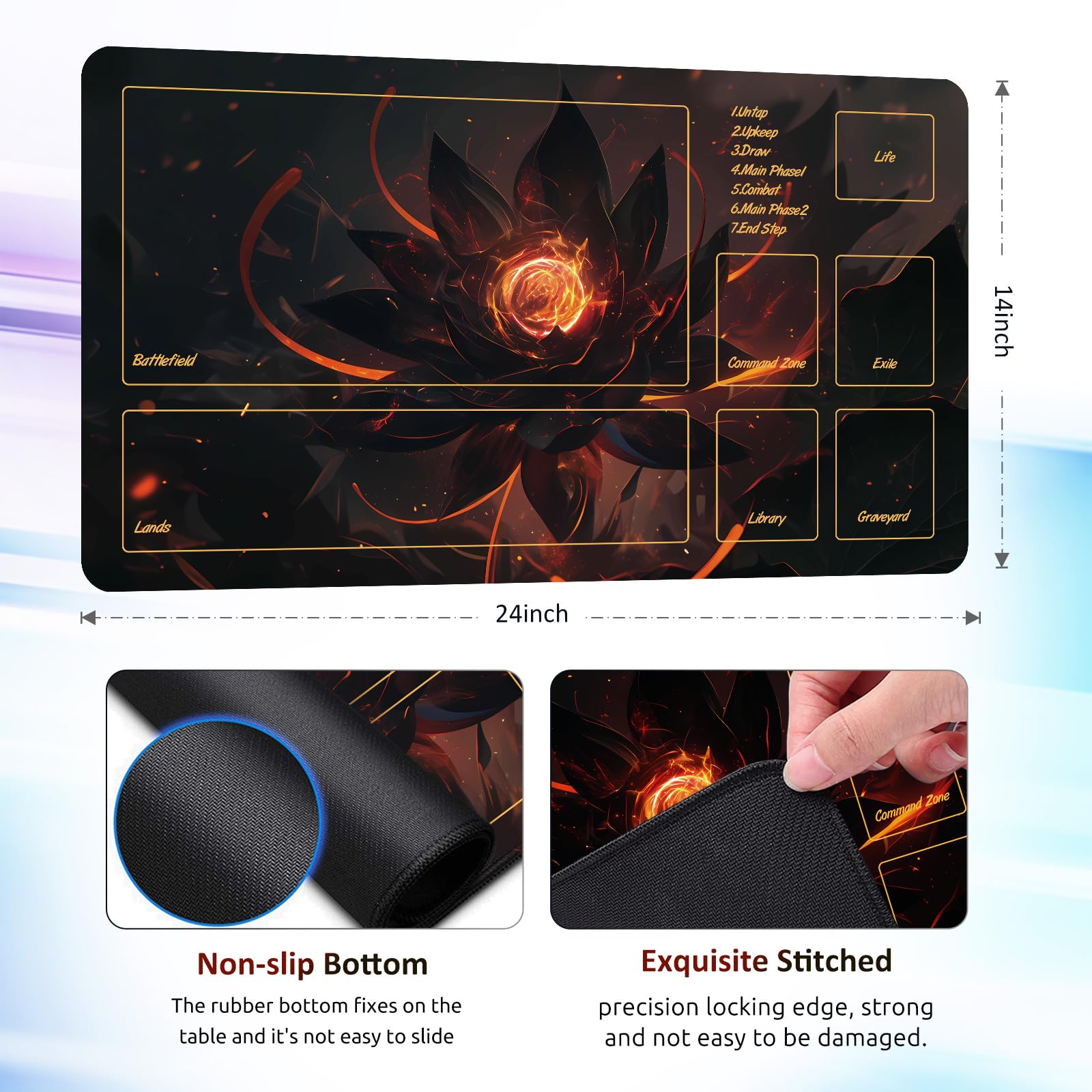 Partypda MTG Mat TCG DND Playmat with Storage Bag & 7 Dice | Waterproof Non-Slip Surface | Premium Edge-Locking Design | Play Mat with Zones for Magic