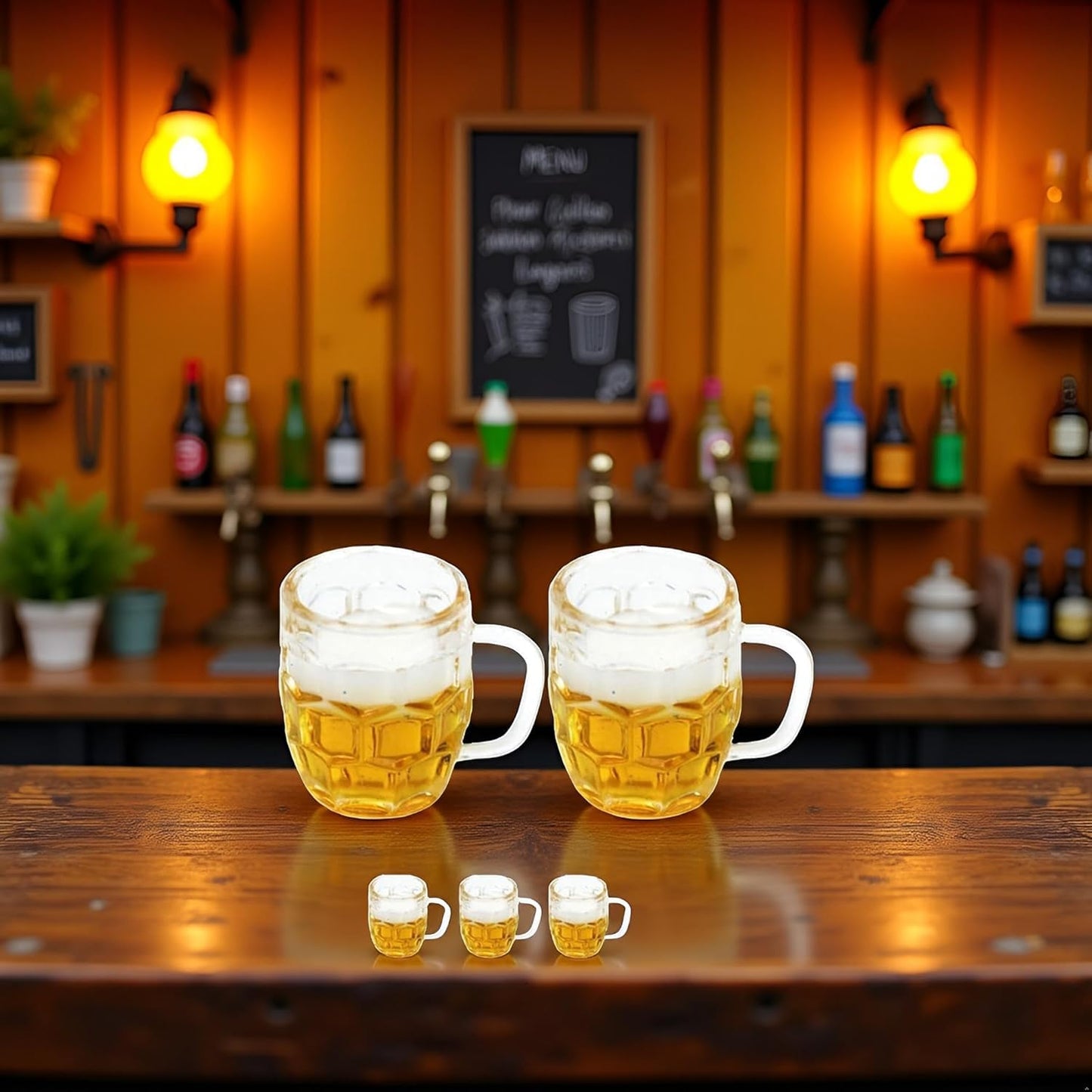 5Pcs Mini Beer Cups, Realistic Resin Barware for DIY Miniature Crafts, Miniature Beer Mugs Compatible with 1:12 Scale