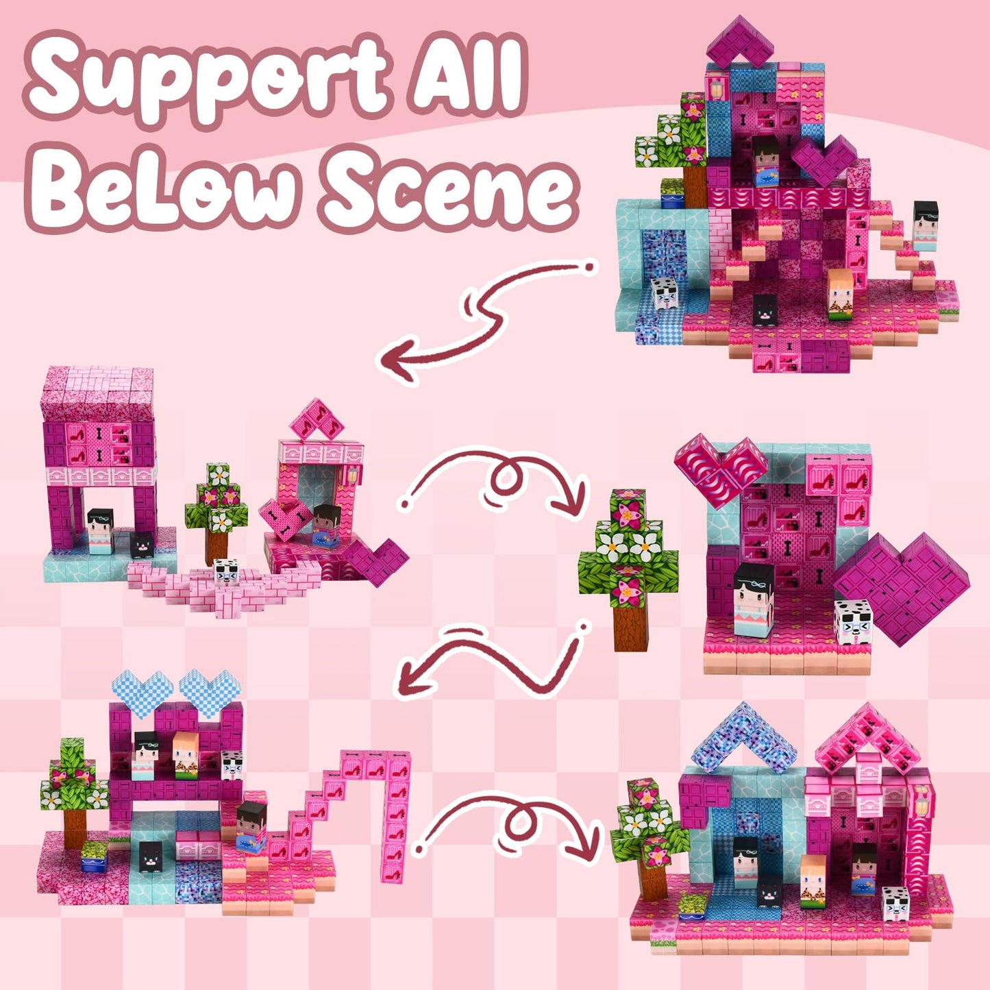 ADAH 216PCS Magnetic Building Blocks for Girls, Pink Princess STEM Toys for Ages 4-8, Creative Educational Building Toys for 3-6 Year Olds, Magic