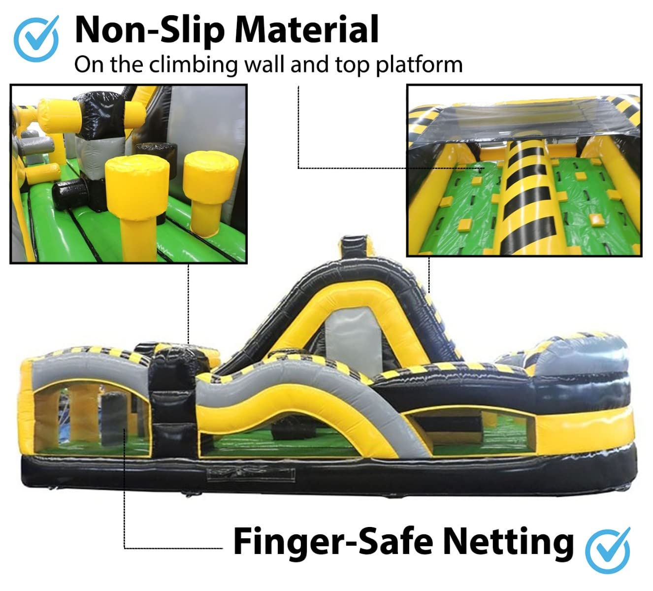 Radical Run Inflatable Obstacle Course with Climbing Wall - Venom Yellow and Black - 29' L x 18' W x 15' H - Commercial Grade Interactive Bounce House