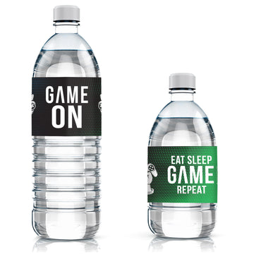 DISTINCTIVS Gamer Birthday Party Favors - Video Game Water Bottle Labels - 20 Waterproof Stickers for Gaming Birthday Party Decorations and Supplies