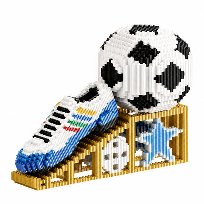 APENGBAOL 2026 New Soccer Ball with Sport Sneaker Mini Micro Building Blocks Set with Golden Display Stand, 3110 Pcs Sports Football Model Collectible