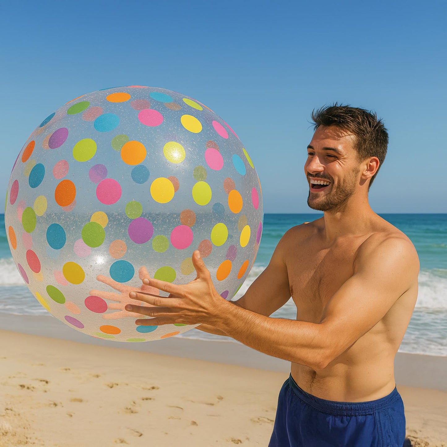 GiftExpress 40" Polka Dot Beach Ball - Giant Transparent Inflatable Ball for Swimming Pool Party - Summer Outdoor Water Toy & Decoration