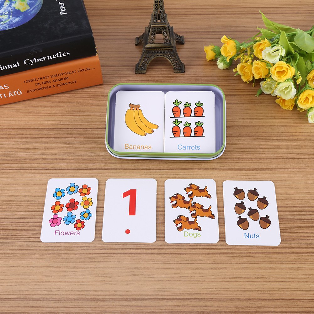 Fdit Early Learning Flash Cards with Iron Box, Educational Puzzle Cards for Toddlers, 30 Pieces, Green Box, Animal Shape Alphabet Word Recognition