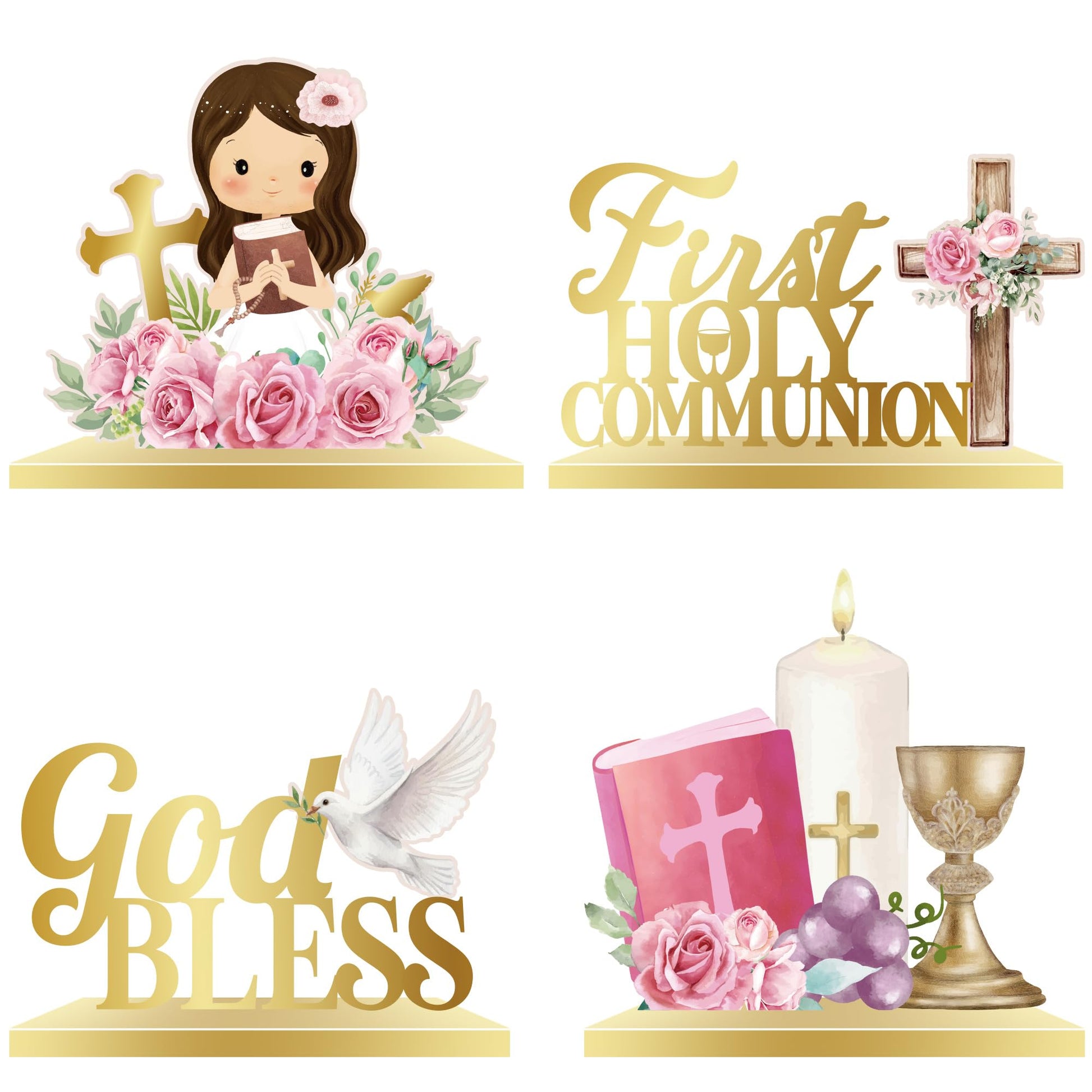 First Communion Table Decorations Pink Floral Baptism Centerpieces for Tables Baptism Decorations for Girl 1st Holy Communion Décor