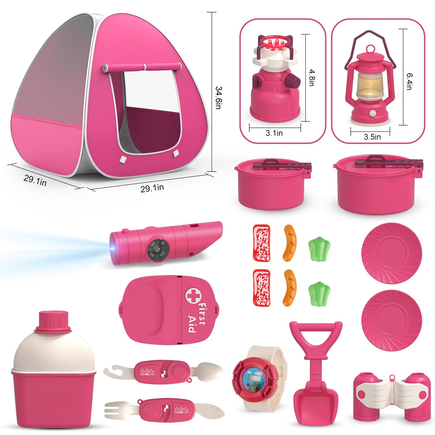 Camping Set Toys with Pop up Play Tent for Girls Ages 3-6 Indoor Outdoor