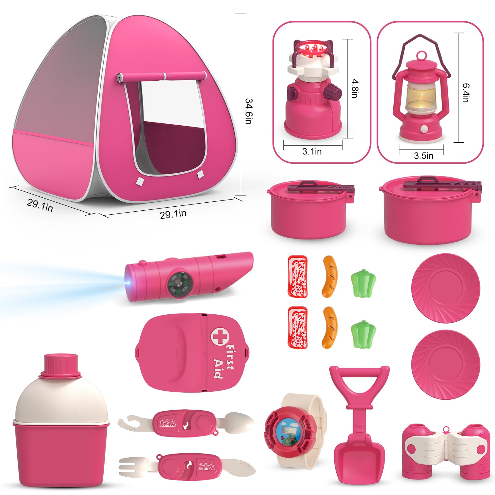 Camping Set Toys with Pop up Play Tent for Girls Ages 3-6 Indoor Outdoor