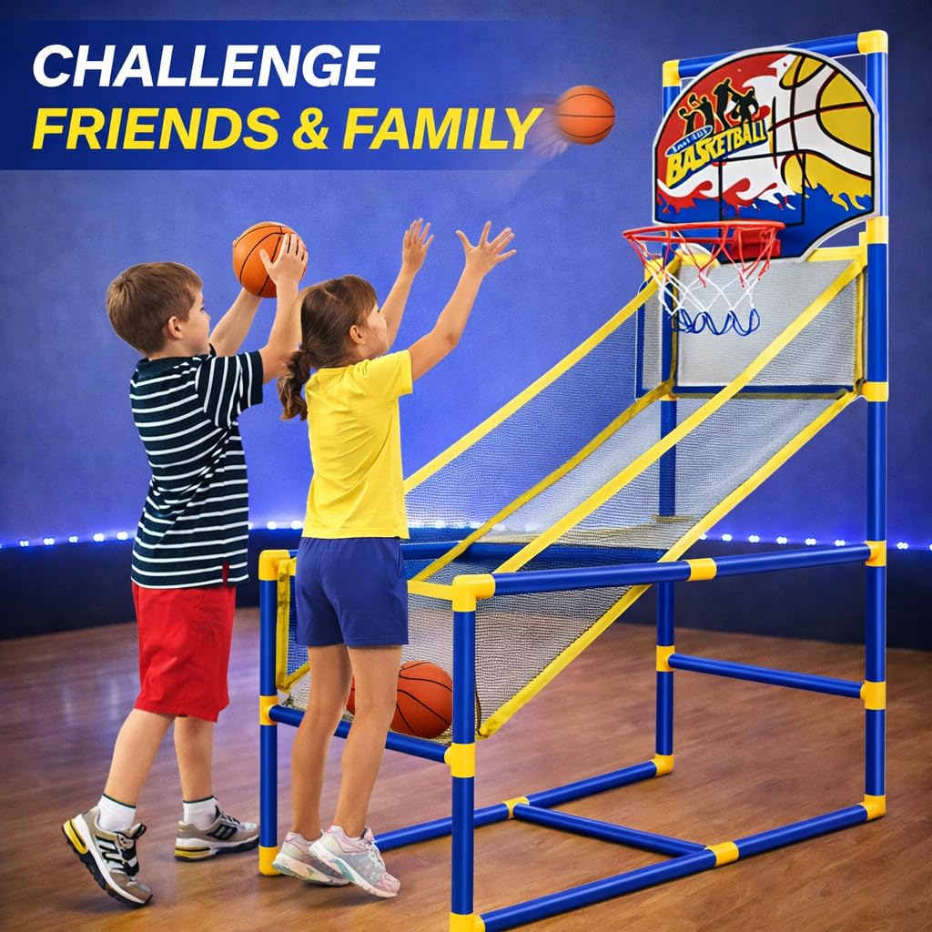 Liberty Imports Kids Arcade Basketball Game Set with Automatic Ball Return, Indoor Mini Basketball Hoop Shooting Game, Includes 2 Inflatable Balls