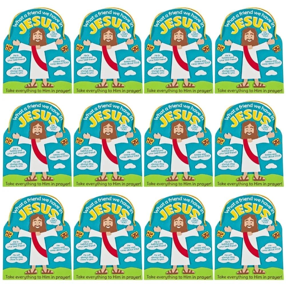 Fun Express What A Friend We Have in Jesus Craft Kit - Sunday School Crafts for Kids Bulk 12 Pack | Christian Stickers for Kids & Bible Crafts |