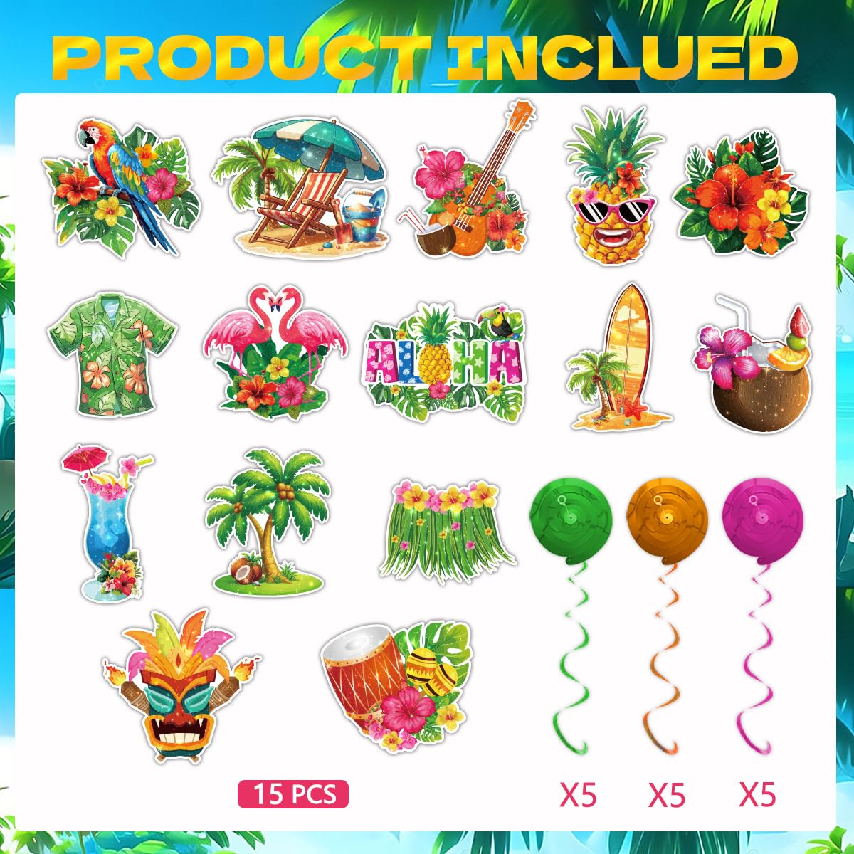 32pcs Hawaiian Aloha Party Decorations, Hawaiian Aloha Birthday Banner Hanging Swirls,Tropical Hawaiian Theme Summer Beach Party Supplies