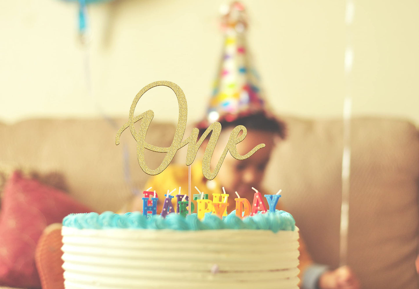 MYAMPED First Birthday Cake Topper - Glitter Gold One Sign 1st birthday Cake Decorating Supplies, Suitable for Baby Shower Favors, Gender Reveal, Baby
