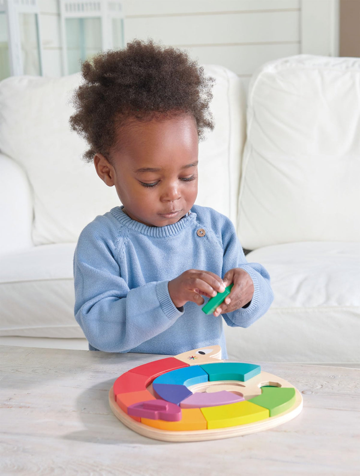 Tender Leaf Toys - Colour Me Happy - 13 Pieces Educational Colour Sorting Wooden Puzzle Toy with 3 Dimensional Shapes Underneath - Early Learning