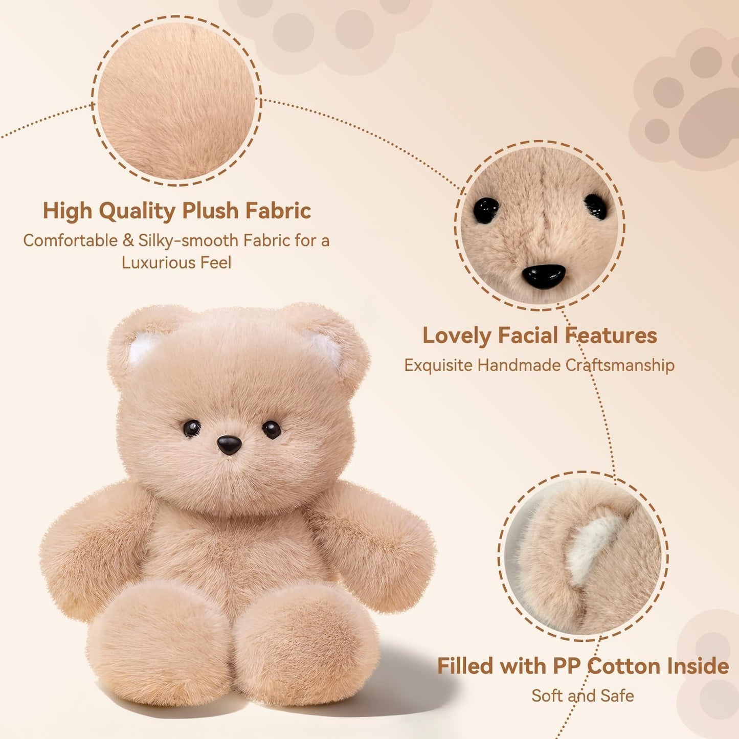 FPYWO Teddy Bear Stuffed Animal, 16 Inch Cute Plushies Huggable Brown Bear Plush Toys Birthday Gift for Girls Boys Kids
