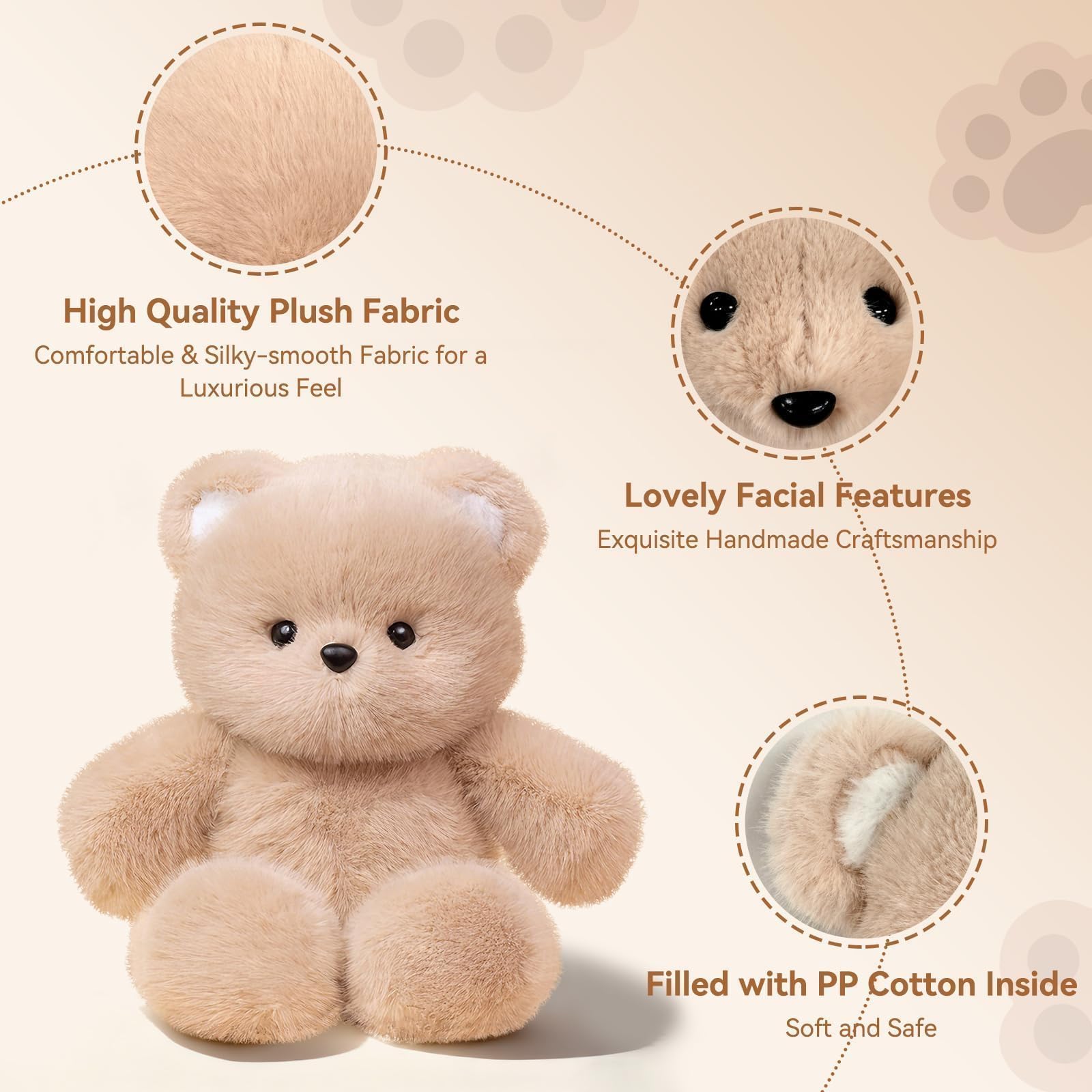 FPYWO Teddy Bear Stuffed Animal, 16 Inch Cute Plushies Huggable Brown Bear Plush Toys Birthday Gift for Girls Boys Kids