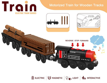 Motorized Train for Wooden Track, 3Pcs Train Toy Set for 3 4 5+Years Old Boy Girl Toddlers, Battery Powered Train Compatible with Thomas & Friends