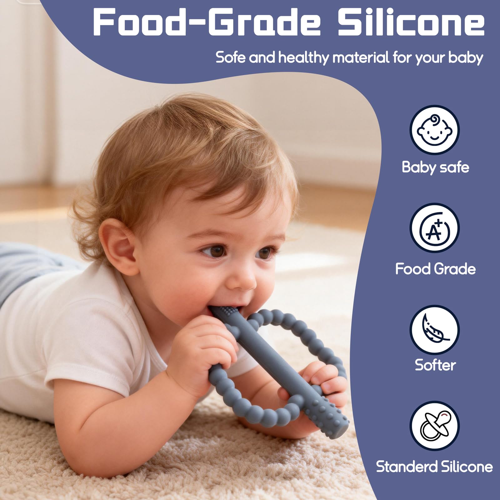 WALULAN 2 Pack Baby Silicone Teething Toys, Teething Sticks for Babies,Silicone teether Tubes for Baby Girl,BPA Free, Soothe Gums for 0-6 3-12 18-36