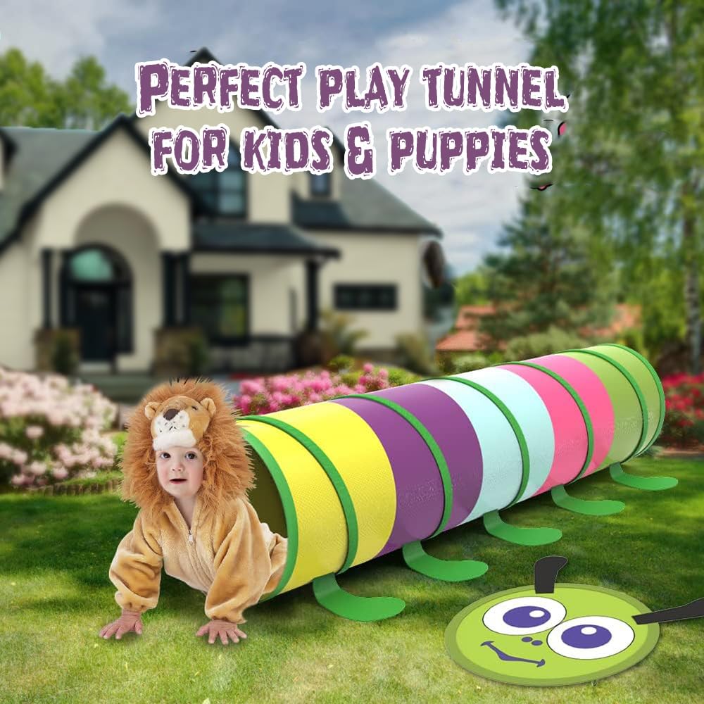 WER Kids Play Tunnel Tent Caterpillar Children Pop-up Tunnel Play House for Girls Boys Outdoor and Indoor Crawl Toy Tube with Carrying Bag