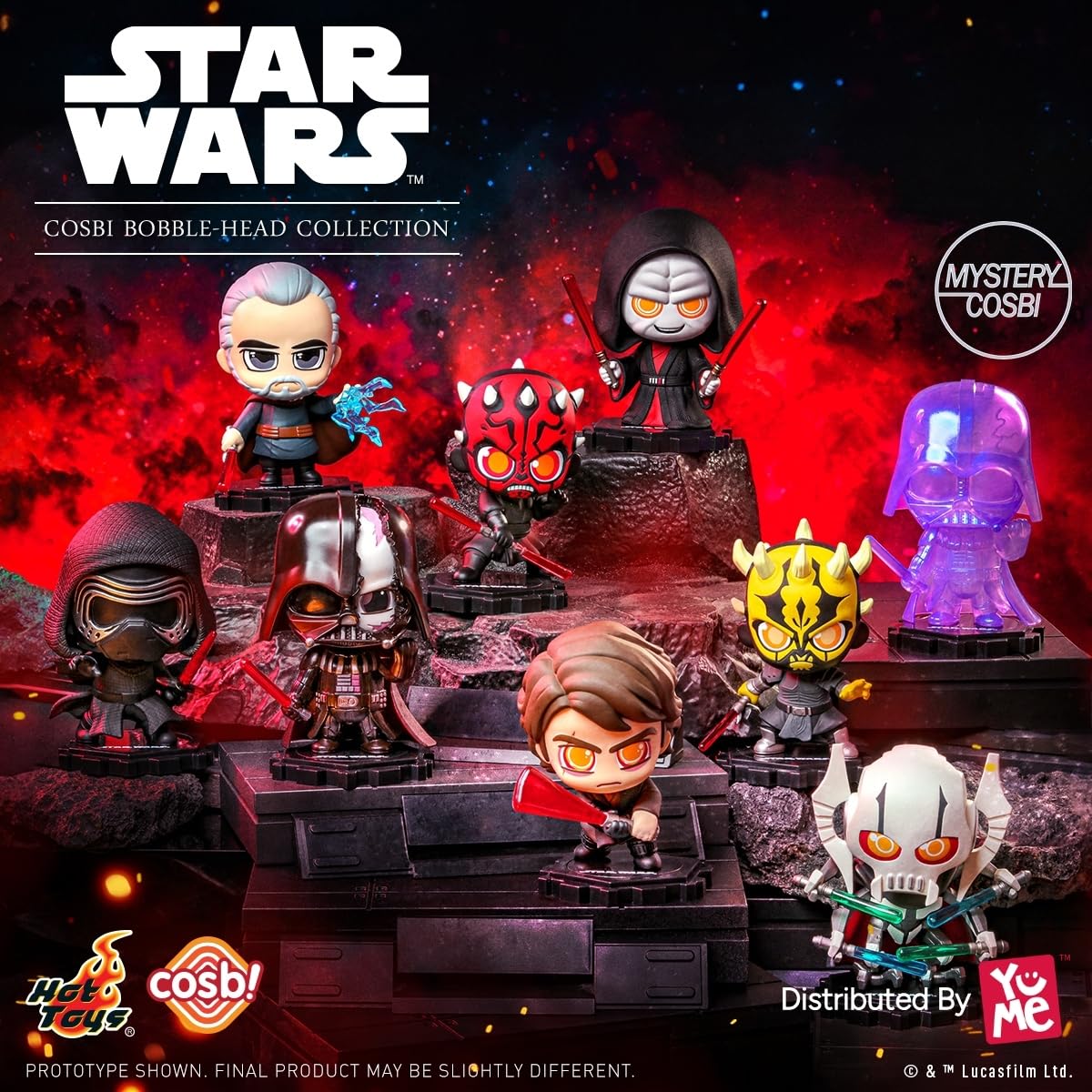 YuMe Star Wars Dark Side Cosbi Bobble Head Collectible Mini Figure & Accessories | Blind Box Collection | Official Merchandise | Surprise Toy Gift |