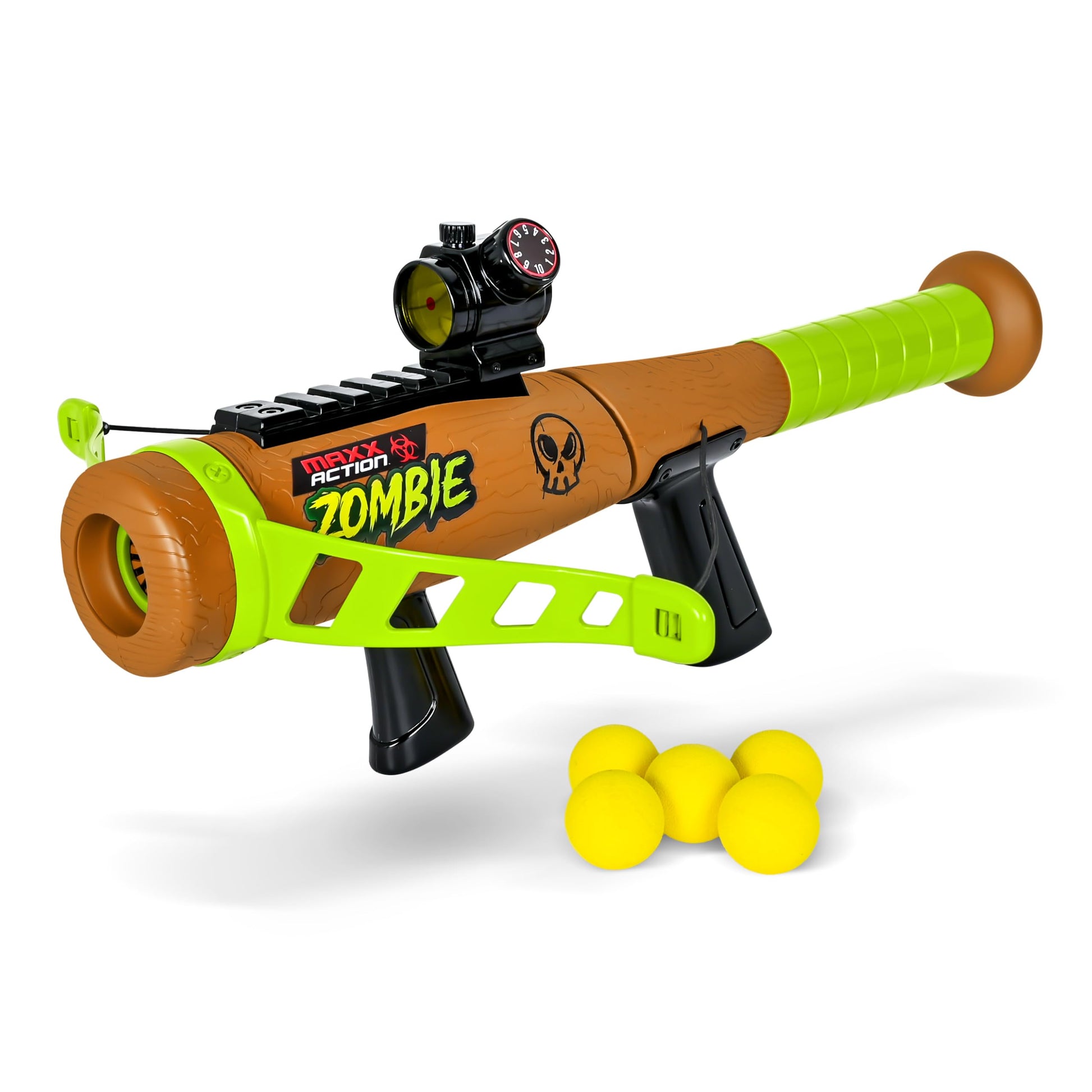 Maxx Action Zombie Crossbow Foam Ball Blaster for Kids, Pump Action Toy Launcher with Scope & 5 Soft Foam Baseballs, Shoots Up to 20 Feet, Ages 5+