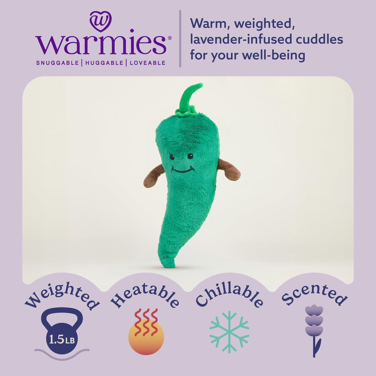 warmies Microwavable & Weighted Stuffed Animals, Green Chili - Heated Stuffed Animal Plushie for Warmth & Comfort - Cute Soft Plush Toys for Adults