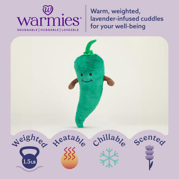 warmies Microwavable & Weighted Stuffed Animals, Green Chili - Heated Stuffed Animal Plushie for Warmth & Comfort - Cute Soft Plush Toys for Adults