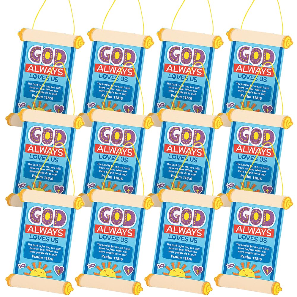 Fun Express God Always Love Us Scroll Sign Craft Kit - Makes 12 - Sunday School Crafts for Kids - VBS Vacation Bible School Supplies/Decor