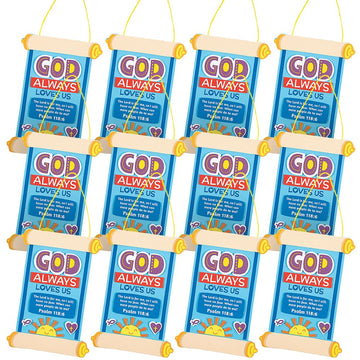 Fun Express God Always Love Us Scroll Sign Craft Kit - Makes 12 - Sunday School Crafts for Kids - VBS Vacation Bible School Supplies/Decor