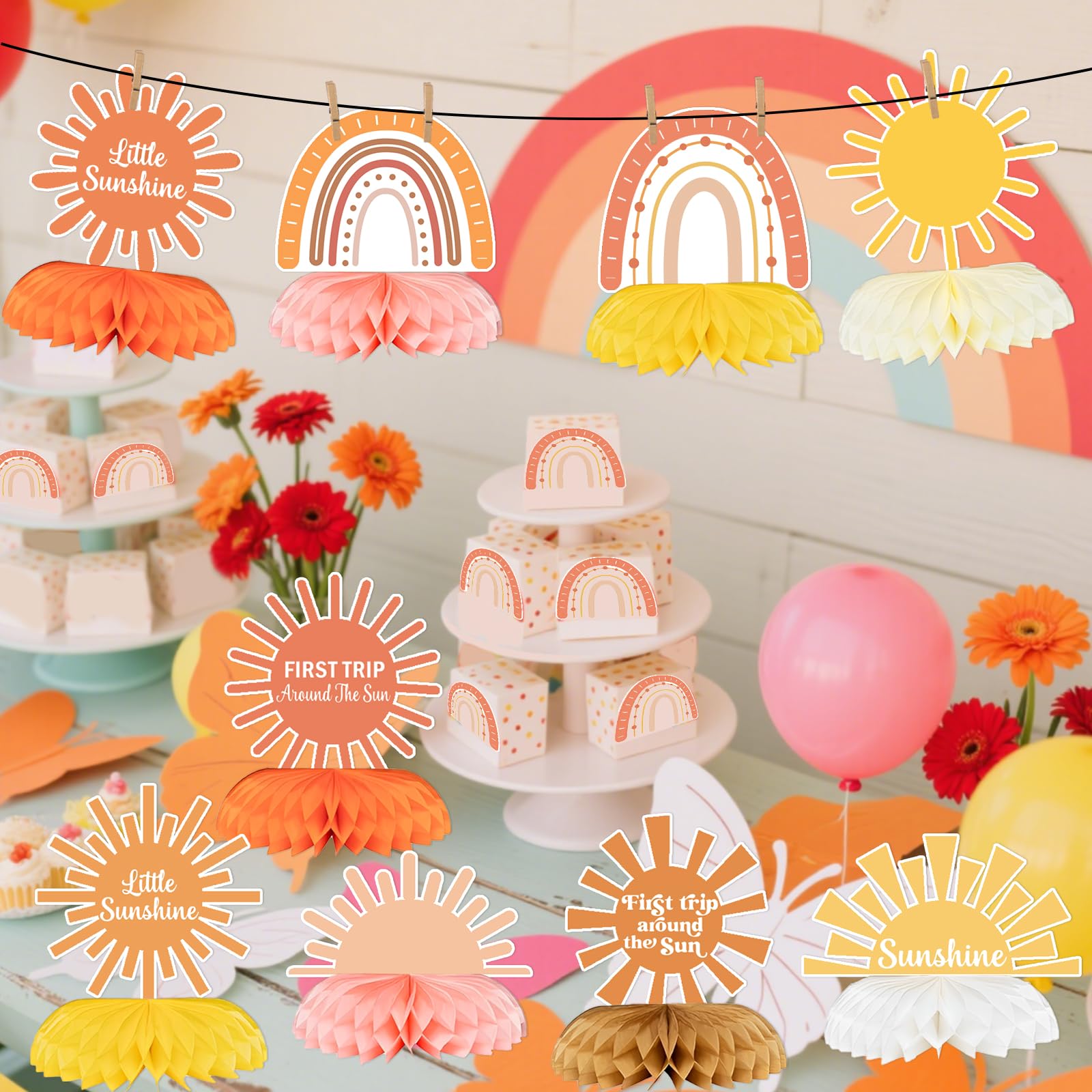 First Trip Around The Sun Decorations Honeycomb Centerpieces, Little Sunshine Table Toppers, Sun Birthday Party Decoration for Sunshine Baby Shower