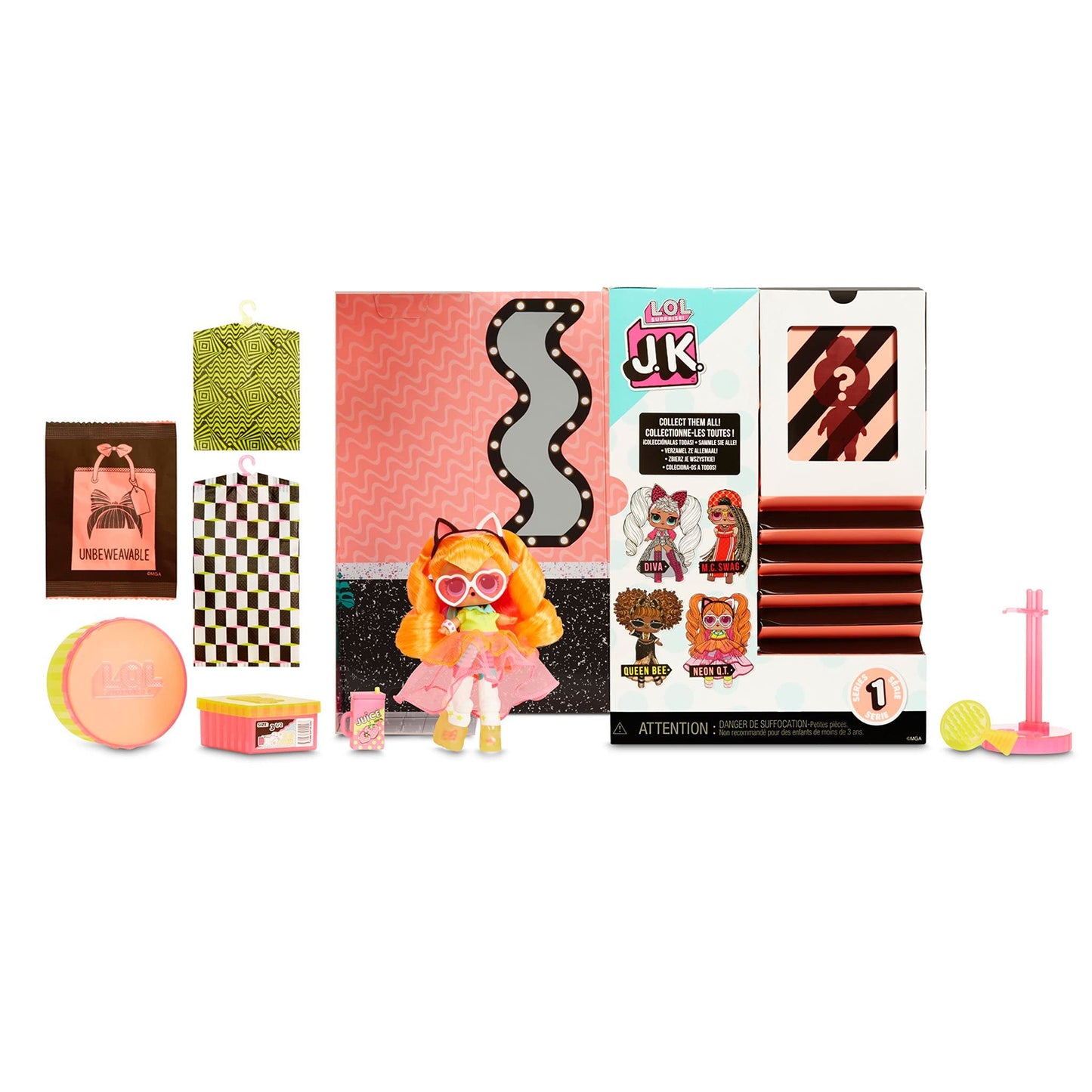 L.O.L. Surprise! JK Neon Q.T. Mini Fashion Doll with 15 Surprises Including Dress Up Doll Outfits, Exclusive Doll Accessories- Gifts for Girls and Mix