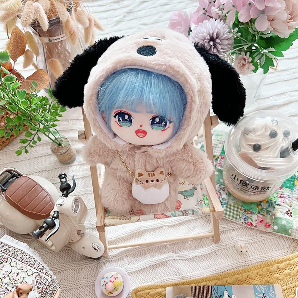 niannyyhouse 20cm Plush Doll Clothes Dog Pattern Onesie Dress Up 8in Kpop Stuffed Doll Clothing (Beige)