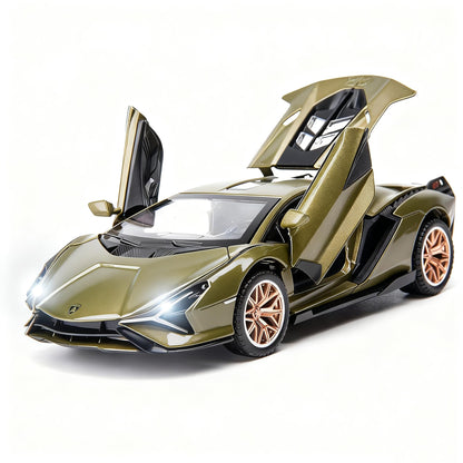BDTCTK Lambo Sian FKP37 Car Model Toy 1:32 Child Sound and Light Pull Back Car Zinc Alloy Casting Toys for Kids Boy Girl Gift (Army Green)