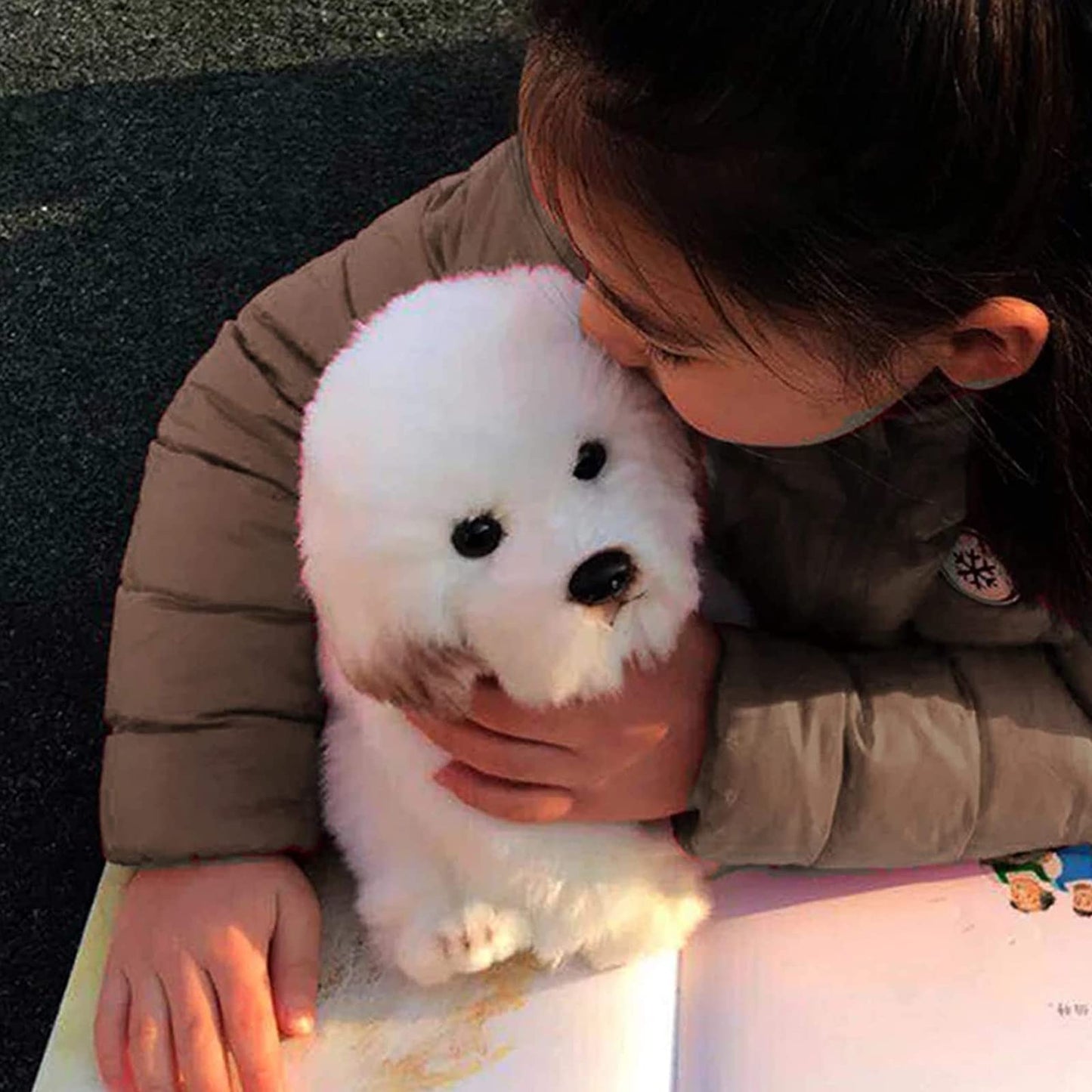 QREZAA 14" Realistic Plush Maltese Dog, Stuffed Animal Puppy Dog Toys, Soft Plush Pillow Birthday for Kids and Adult, White