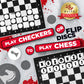 Swooc Games - 3-in-1 Giant Chess, Checkers, & Chess Tac Toe Game with Mat (4ft x 4ft) - Machine-Washable Canvas & 5" Big Foam Discs - Giant Chess Set