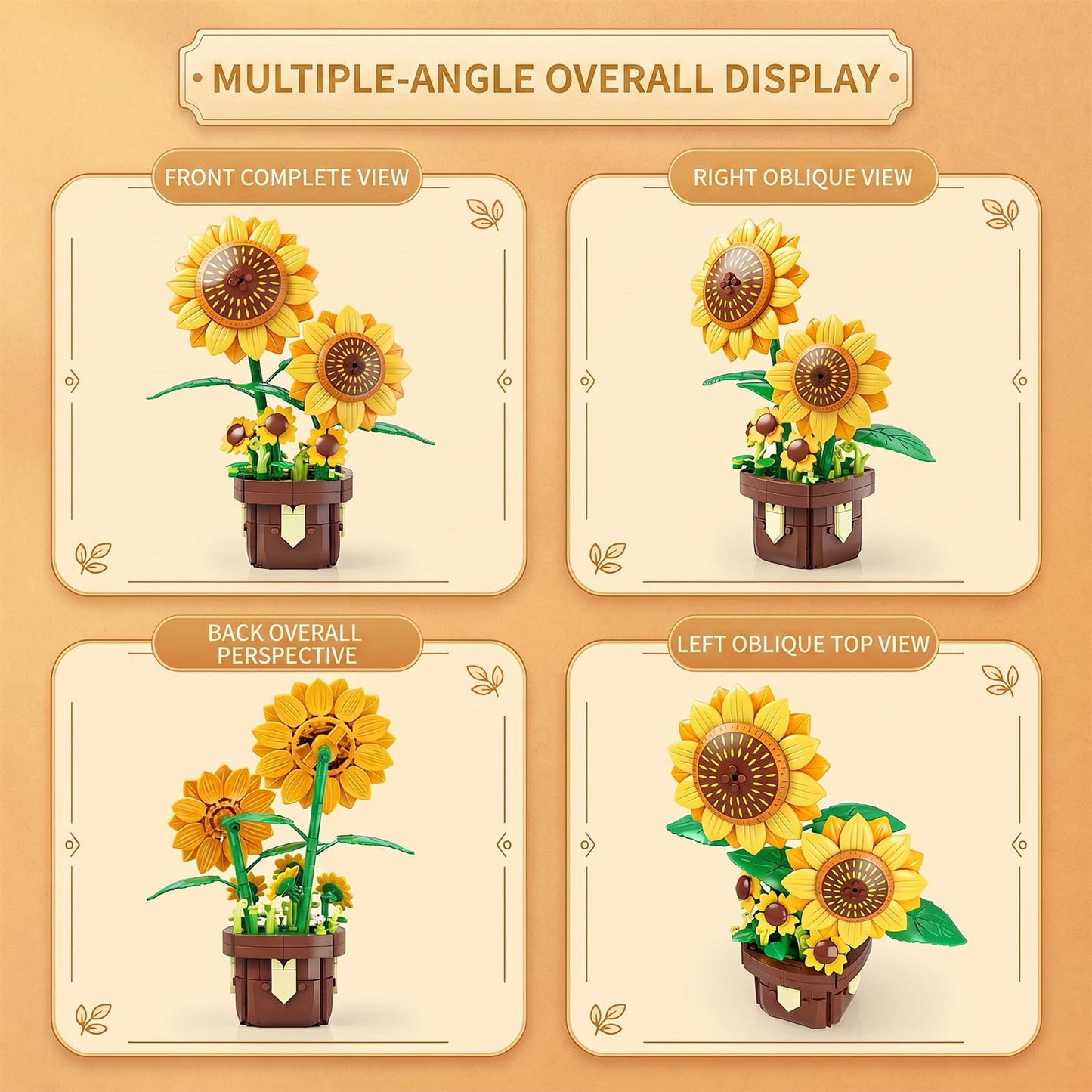 FNSJFYZS Sunflower Building Blocks Set, Artificial Flower Bonsai Model Kit for Adults, Creative Botanical Collection, Home Office Desk Decor, Ideal