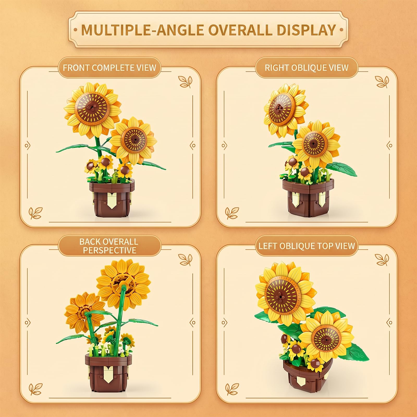 FNSJFYZS Sunflower Building Blocks Set, Artificial Flower Bonsai Model Kit for Adults, Creative Botanical Collection, Home Office Desk Decor, Ideal