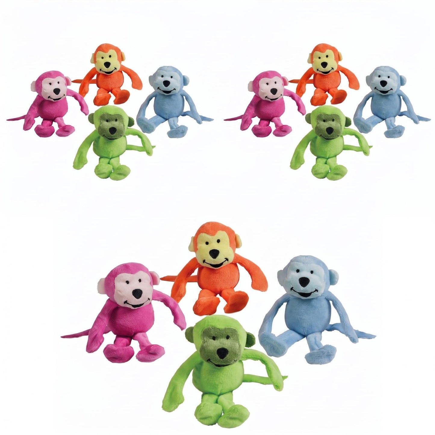 Fun Express Fuzzy Bright Neon Stuffed Happy Monkeys, 5 1/2", 12 Pc.