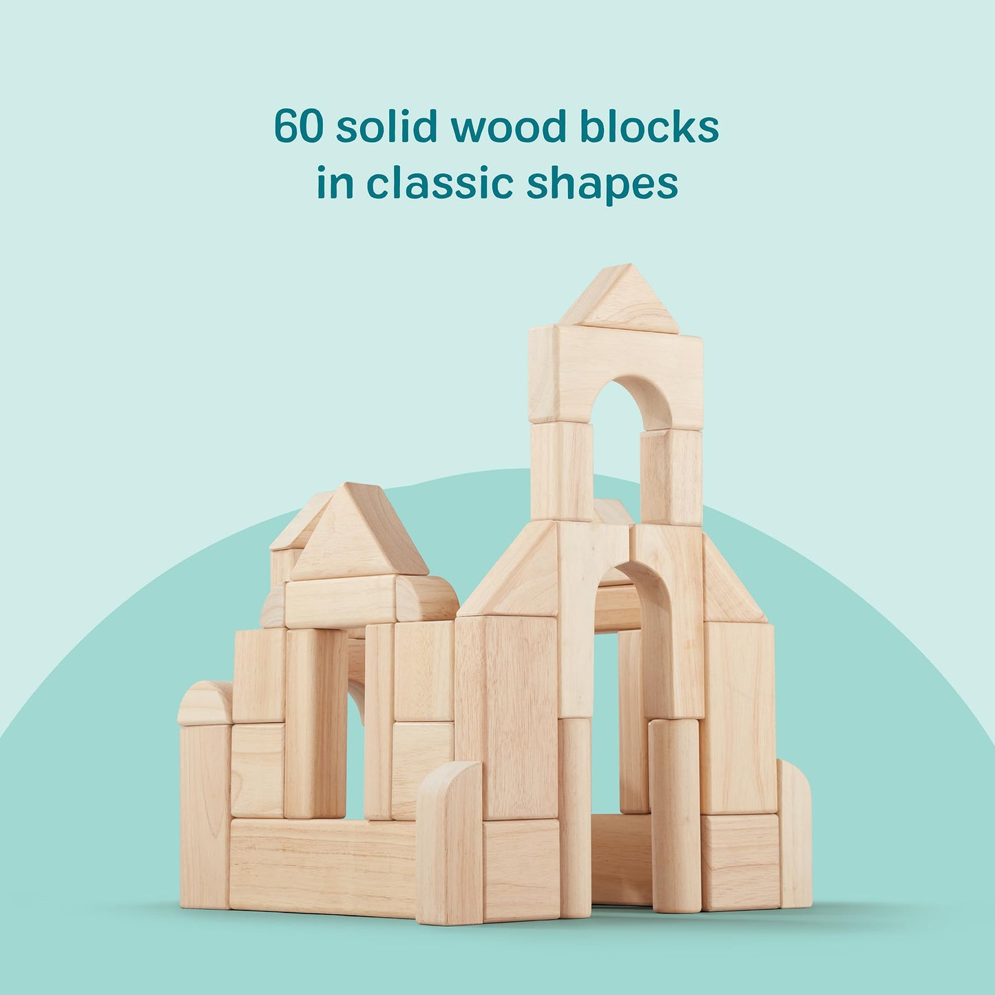 Melissa & Doug Standard Unit Solid-Wood Building Blocks with Wooden Storage Tray, 60-Piece Hardwood Sorting & Stacking Toys for Building & Balancing,