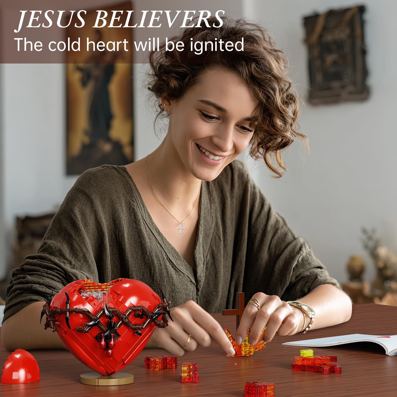 Sacred Heart of Jesus Building Block Set, Sacred Heart Building Model, Compatible with Lego Jesus Toy Decoration for Prayer Room, Christian